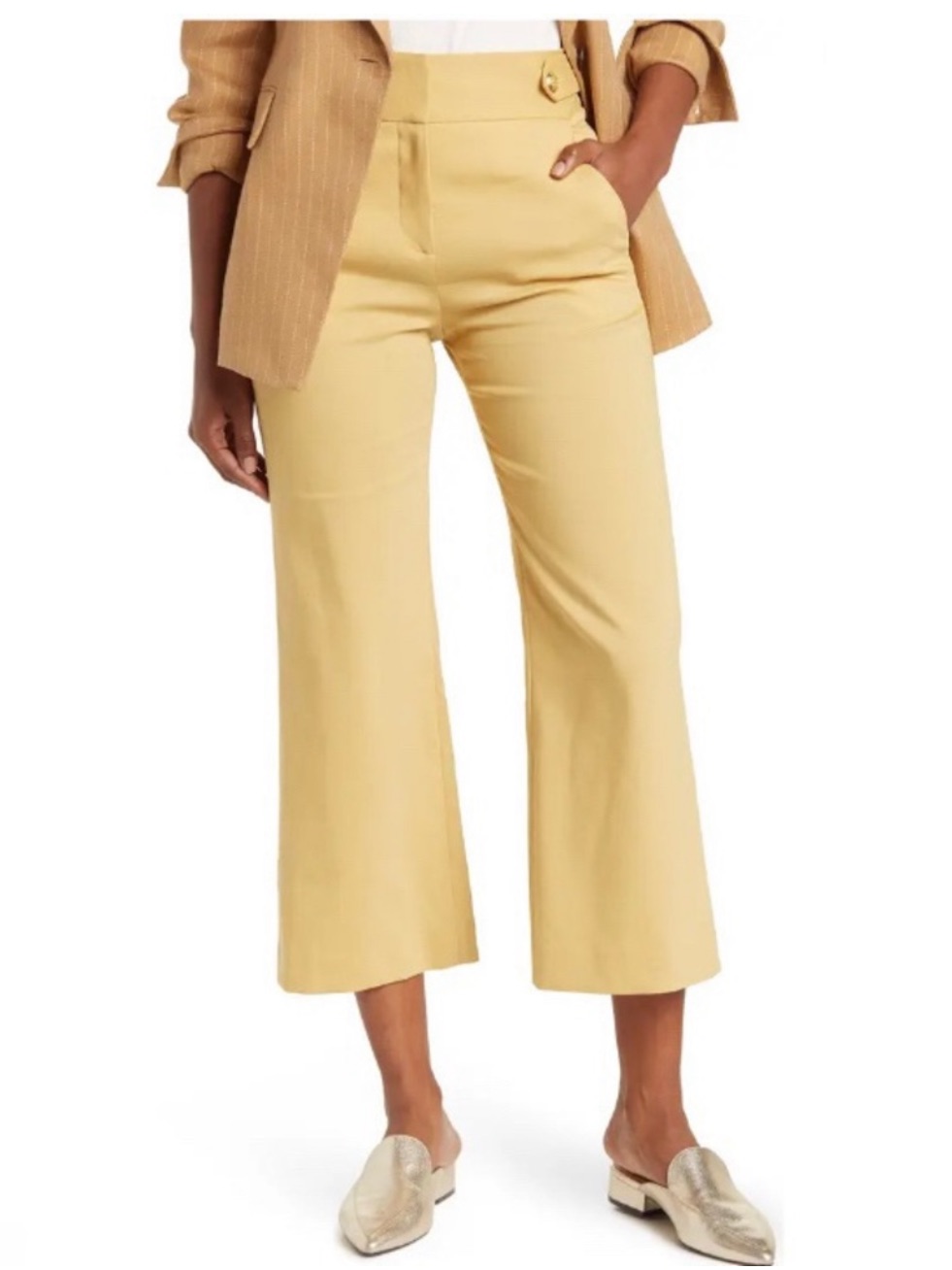 Veronica Beard Aubrie High Rise Wide Leg Linen Blend Crop Pant